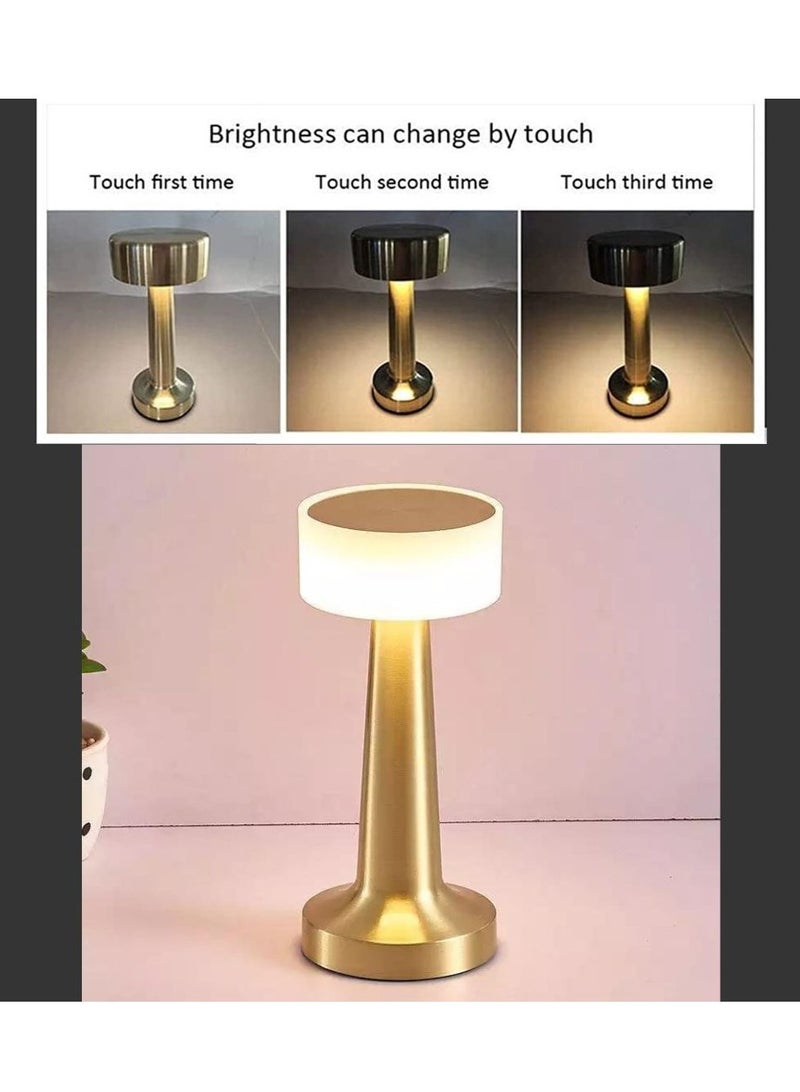 مصباح طاولة حديث لاسلكي محمول لا سلكي إضاءة 3 وات قابل للتعتيم 3 أوضاع تعمل باللمس LED مصباح مكتبي لاسلكي من الألومنيوم قابل لإعادة الشحن لمطعم قراءة ومقهى (ذهبي) - Image 3