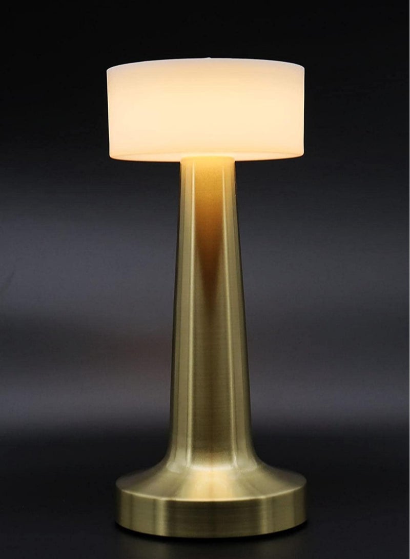 مصباح طاولة حديث لاسلكي محمول لا سلكي إضاءة 3 وات قابل للتعتيم 3 أوضاع تعمل باللمس LED مصباح مكتبي لاسلكي من الألومنيوم قابل لإعادة الشحن لمطعم قراءة ومقهى (ذهبي) - Image 4