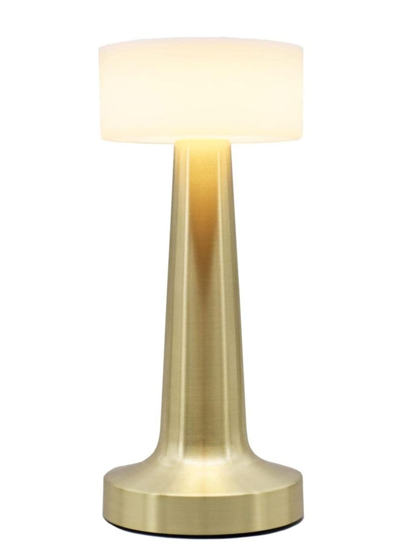 مصباح طاولة حديث لاسلكي محمول لا سلكي إضاءة 3 وات قابل للتعتيم 3 أوضاع تعمل باللمس LED مصباح مكتبي لاسلكي من الألومنيوم قابل لإعادة الشحن لمطعم قراءة ومقهى (ذهبي) - Image 1