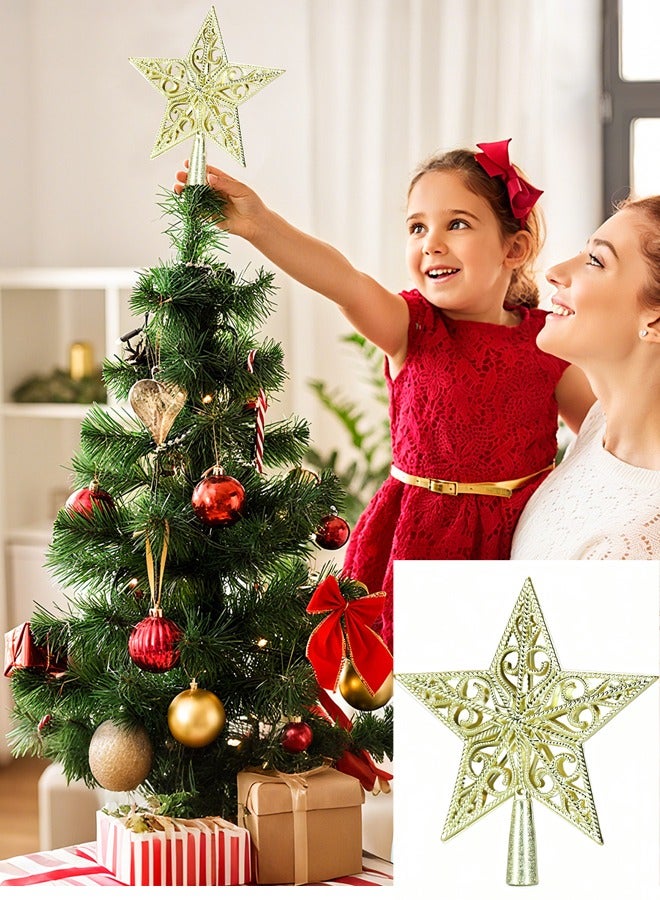 تابيت قطعة واحدة من زينة شجرة عيد الميلاد على شكل نجمة خماسية، لتزيين شجرة عيد الميلاد، ولإضفاء أجواء احتفالية مميزة (ذهبية) - Image 1
