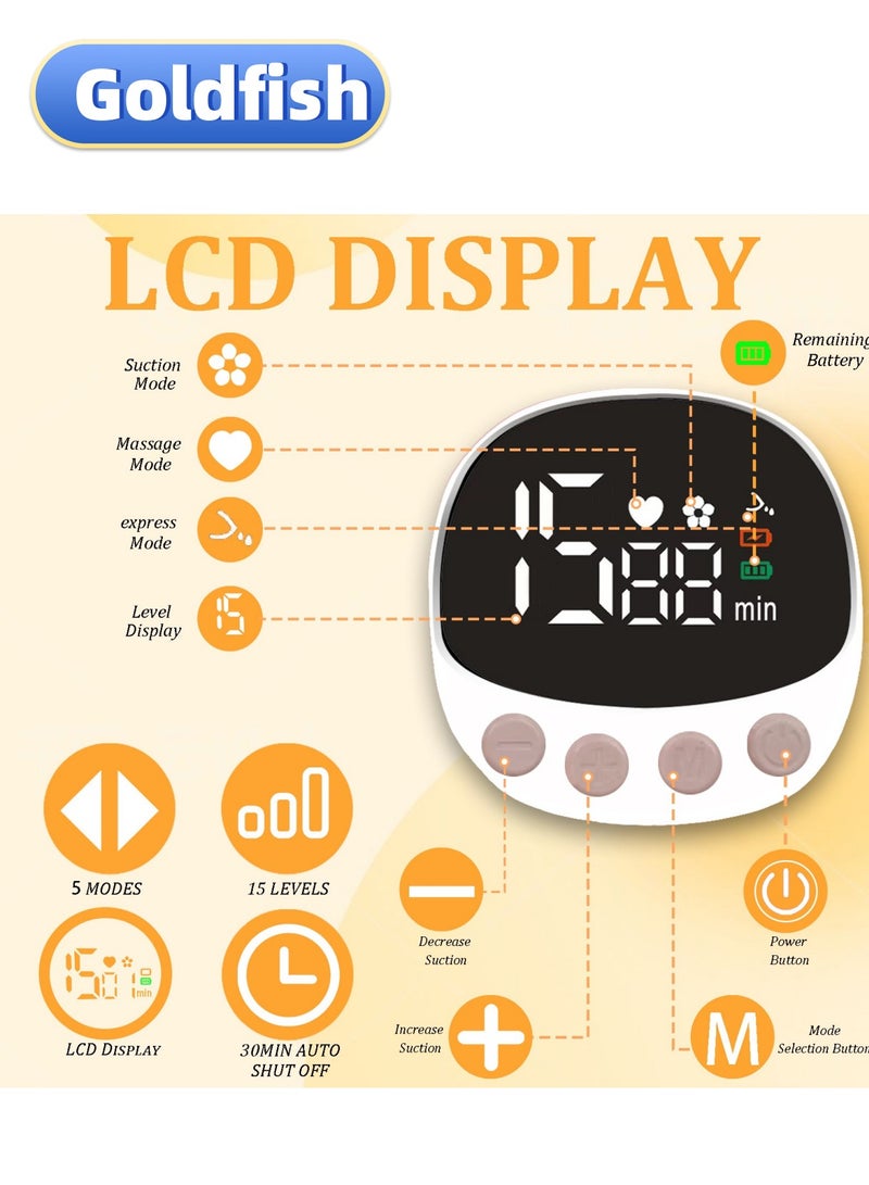 جولدفش مضخة ثدي كهربائية يمكن ارتداؤها بدون استخدام اليدين، 5 أوضاع و15 سرعة. - Image 3