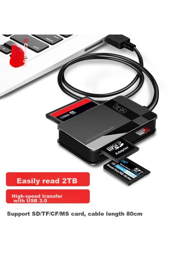 Chuanyu Usb3.0 80cm Cable Length, Tf/sd/cf/ms Card Multi-function All-in High-speed Card Reader, For Dslr Cameras, Smartphones, Dash Cams, Memory Cards - Image 1