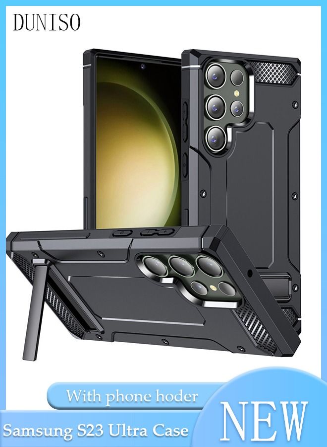 DUNISO Samsung Galaxy S23 Ultra Phone Case 6.8" Full Body Protective Phone Cover Anti-fall Anti-fingerprint Phone Case With Phone Holder and Camera Protector for Galaxy S23 Ultra 5G Phone Case - Image 1