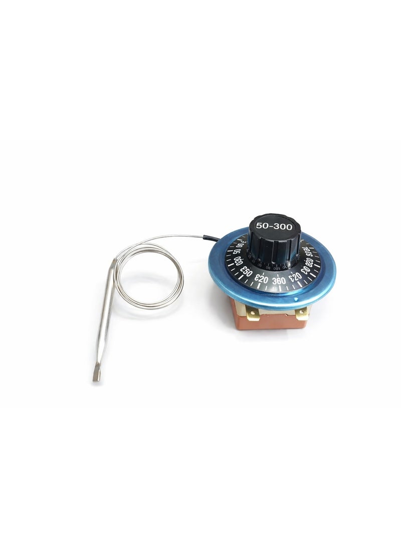 50-300E Mechanical Capillary Thermostat Temperature Controller Kit, 50°F–300°F 2Pin 220v Adjustable Range, Heavy Duty Probe Sensor with Dial Knob, Mounting Plate & Screws, for Oven, Fryer, Heater & Industrial Equipment - Image 2