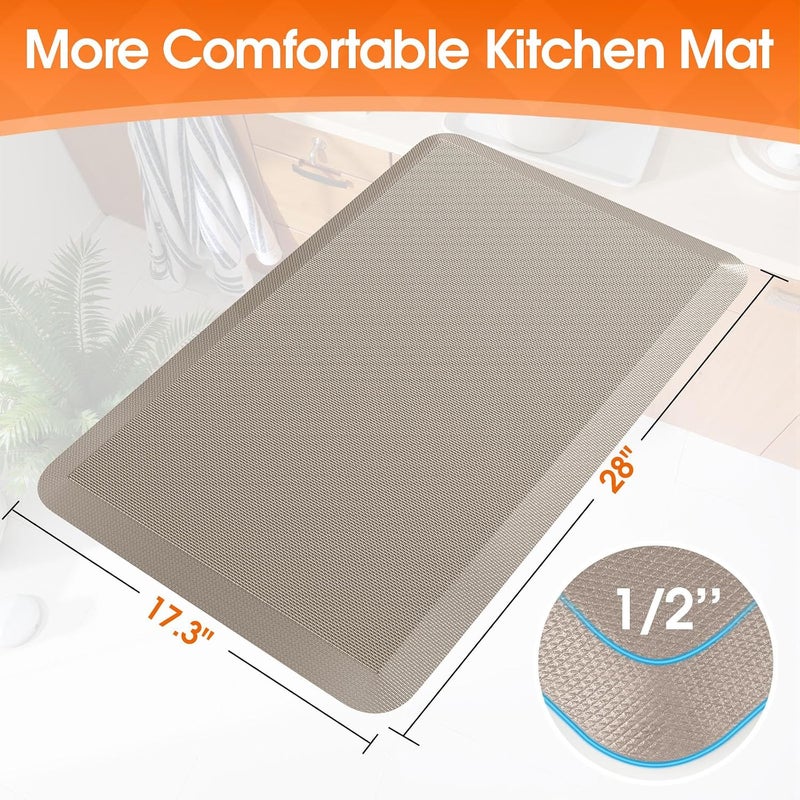 TranquilRelax Kitchen Mat, Khaki, 17.3''x28'' | Thick Floor Comfort Anti-Fatigue Mat, Non-Slip, Water Resistant, Stain Resistant, Easy Clean, for Kitchen, Sink, Office,Home - Image 2