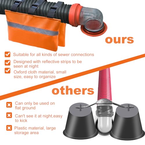Feoang 2Pack RV Sewer Weight BagRV Hose Fastening Device with Reflective Strip Portable Septic Hose Weight Bag Support Sewer Hold Down for Camper Trailers Prevent from Accidental Spillag - Image 5