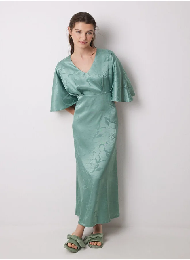 women'secret Green jacquard satin caftan dress