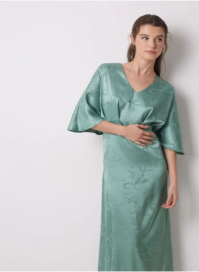 women'secret Green jacquard satin caftan dress