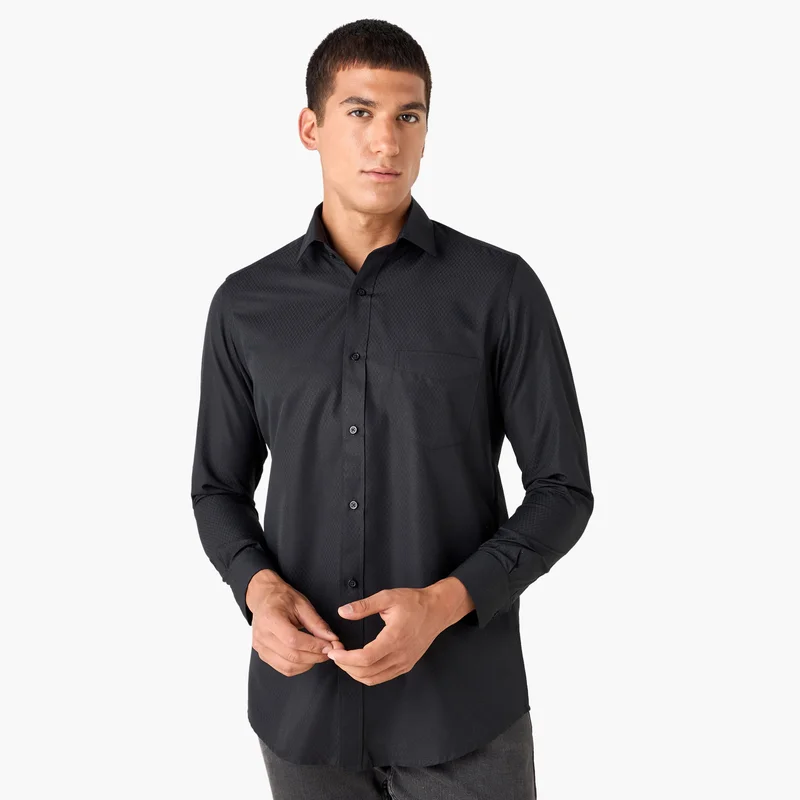 Splash FAV Regular Fit Textured Collared Shirt with Chest Pocket