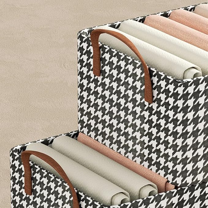 Kunji Foldable Clothes Storage Box Houndstooth Printing Closet Organizer Wardrobe Drawer Clothes Storage Containers Wardrobe Organizer For Shirts Jeans Pants Bedroom Accessories Pack Of 1 - Image 3