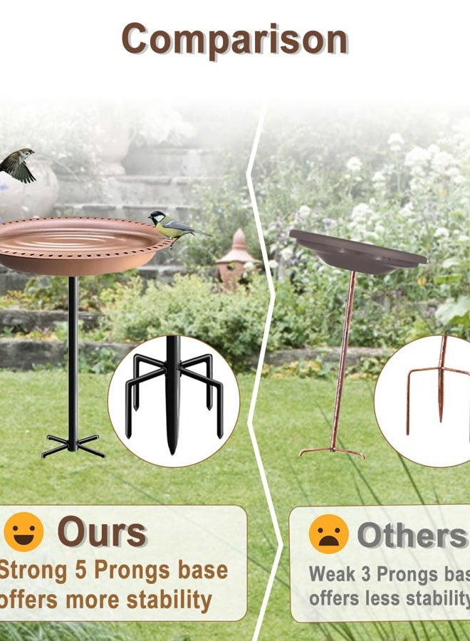Garbuildman Upgraded 5-Prong Base Bird Bath with Metal Stake, Detachable Decoration Bowl Spa & Freestanding Birdfeeder for Outdoor Garden, Oval Style, Brown - Image 4