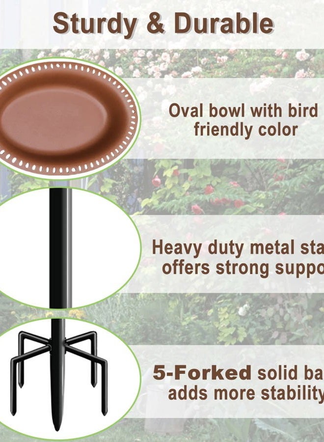 Garbuildman Upgraded 5-Prong Base Bird Bath with Metal Stake, Detachable Decoration Bowl Spa & Freestanding Birdfeeder for Outdoor Garden, Oval Style, Brown - Image 3