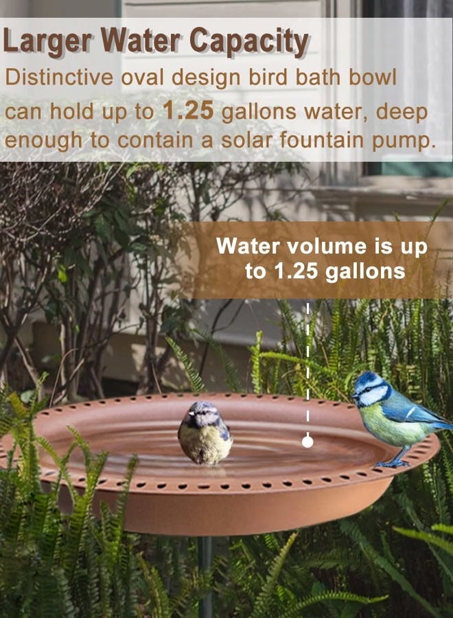 Garbuildman Upgraded 5-Prong Base Bird Bath with Metal Stake, Detachable Decoration Bowl Spa & Freestanding Birdfeeder for Outdoor Garden, Oval Style, Brown - Image 5