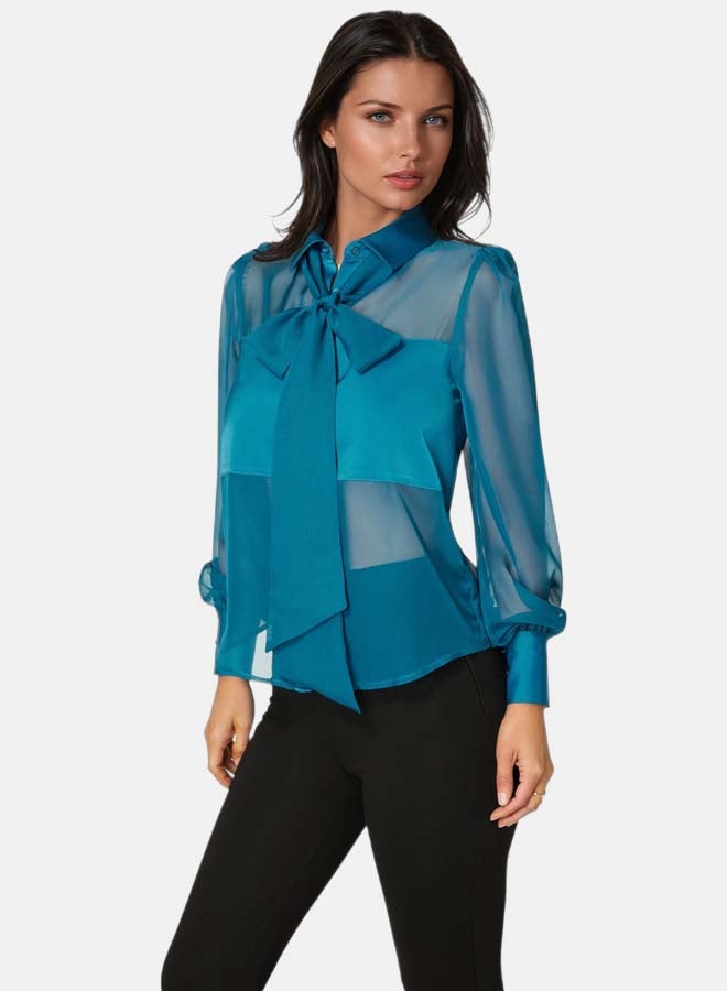bebe Satin & Chiffon Bow Blouse - Image 2