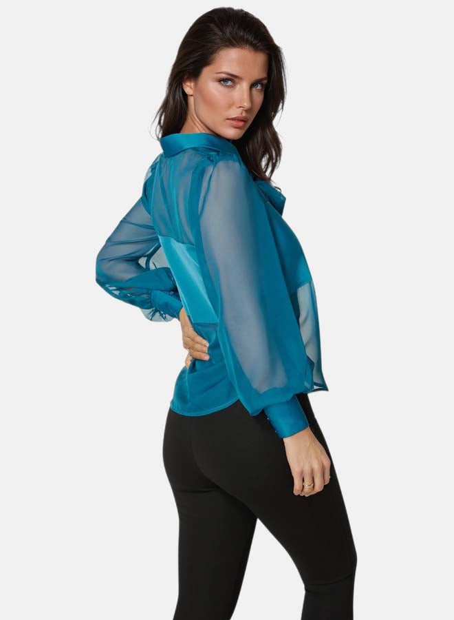 bebe Satin & Chiffon Bow Blouse - Image 3