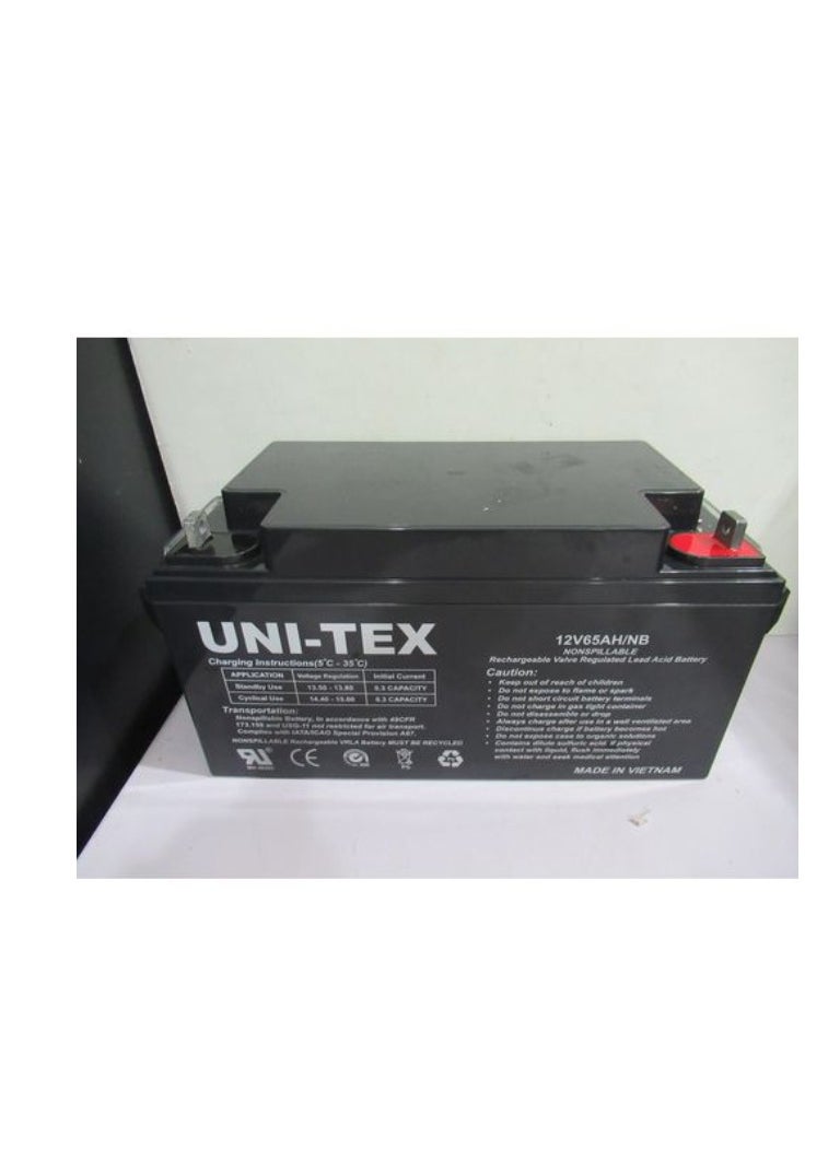 UniTex 12V65AH/NB  Rechargeable Valve Regulated Lead Acid Battery 12 Volt 65 Amp 