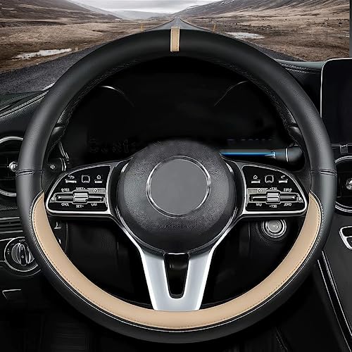 Sawuaa Custom fit for BMW Car Steering Wheel Cover, Nappa Leather Car Steering Wheel Cover Non-Slip Steering Wheel Cover, Designed for BMW Interior Accessories (Beige,for BMW) - Image 1
