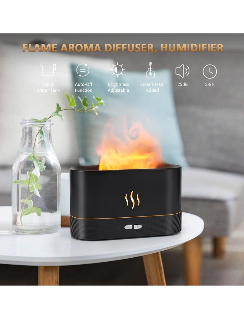Flame Diffuser Humidifier-Auto Off 180ml Essential Oil Diffuser-2,Modes Brightness Aroma Humidifier with Fire Flame Effect for Home,Office,Spa,Gym(Black)