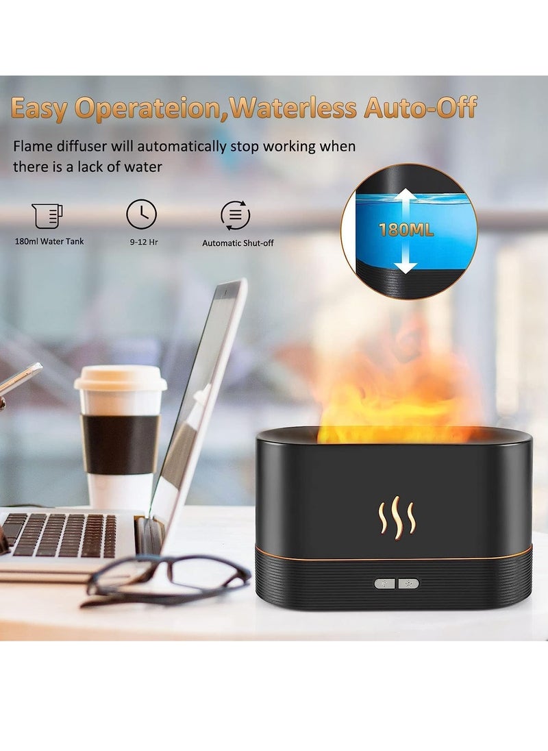 Flame Diffuser Humidifier-Auto Off 180ml Essential Oil Diffuser-2,Modes Brightness Aroma Humidifier with Fire Flame Effect for Home,Office,Spa,Gym(Black)