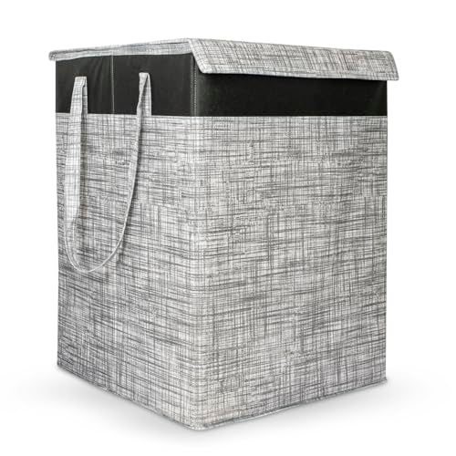 LAXIS® 75L Laundry Bag for Clothes with Lid, Large Dirty Clothes Laundry Basket & Cloth Storage Bin, Used Clothes Organizer, Multipurpose Laundry Basket for Bedroom & Bathroom - Printed Grey - Image 1