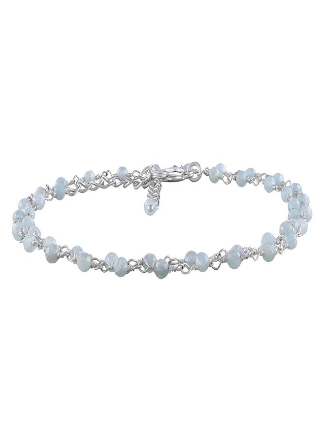 يانارا قلادة يانارا أكوامارين للنساء، خرزة صلاة، أحجار كريمة لتنشيط طاقة الشاكرا، 3 مم، سلسلة مسبحة كاثوليكية رقيقة زرقاء، أحجار كريمة طبيعية، 16+2 بوصة، هدية مثالية لمواليد شهر مارس. - Image 1