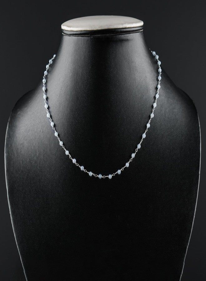 يانارا قلادة يانارا أكوامارين للنساء، خرزة صلاة، أحجار كريمة لتنشيط طاقة الشاكرا، 3 مم، سلسلة مسبحة كاثوليكية رقيقة زرقاء، أحجار كريمة طبيعية، 16+2 بوصة، هدية مثالية لمواليد شهر مارس. - Image 2