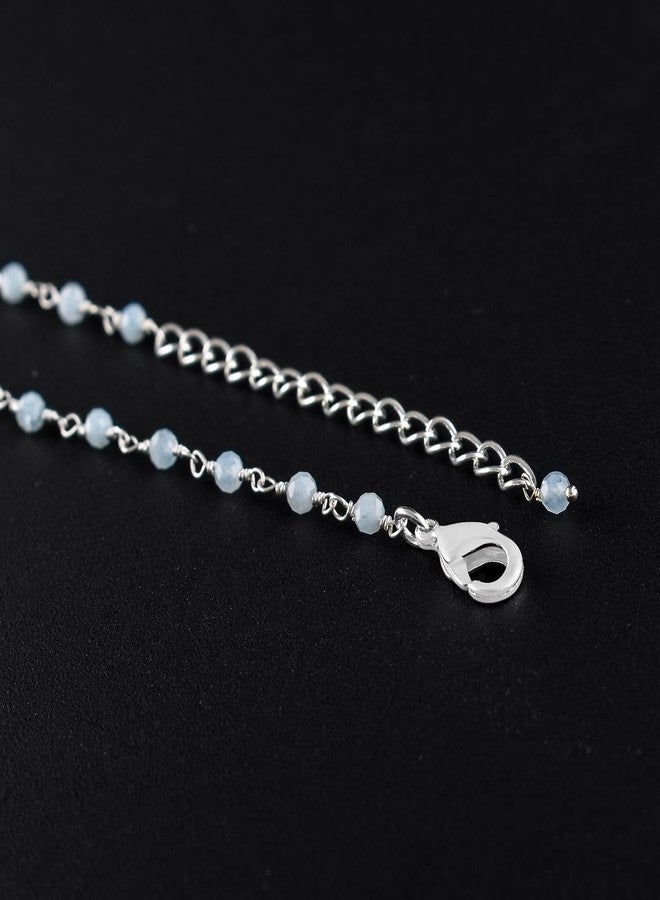 يانارا قلادة يانارا أكوامارين للنساء، خرزة صلاة، أحجار كريمة لتنشيط طاقة الشاكرا، 3 مم، سلسلة مسبحة كاثوليكية رقيقة زرقاء، أحجار كريمة طبيعية، 16+2 بوصة، هدية مثالية لمواليد شهر مارس. - Image 3