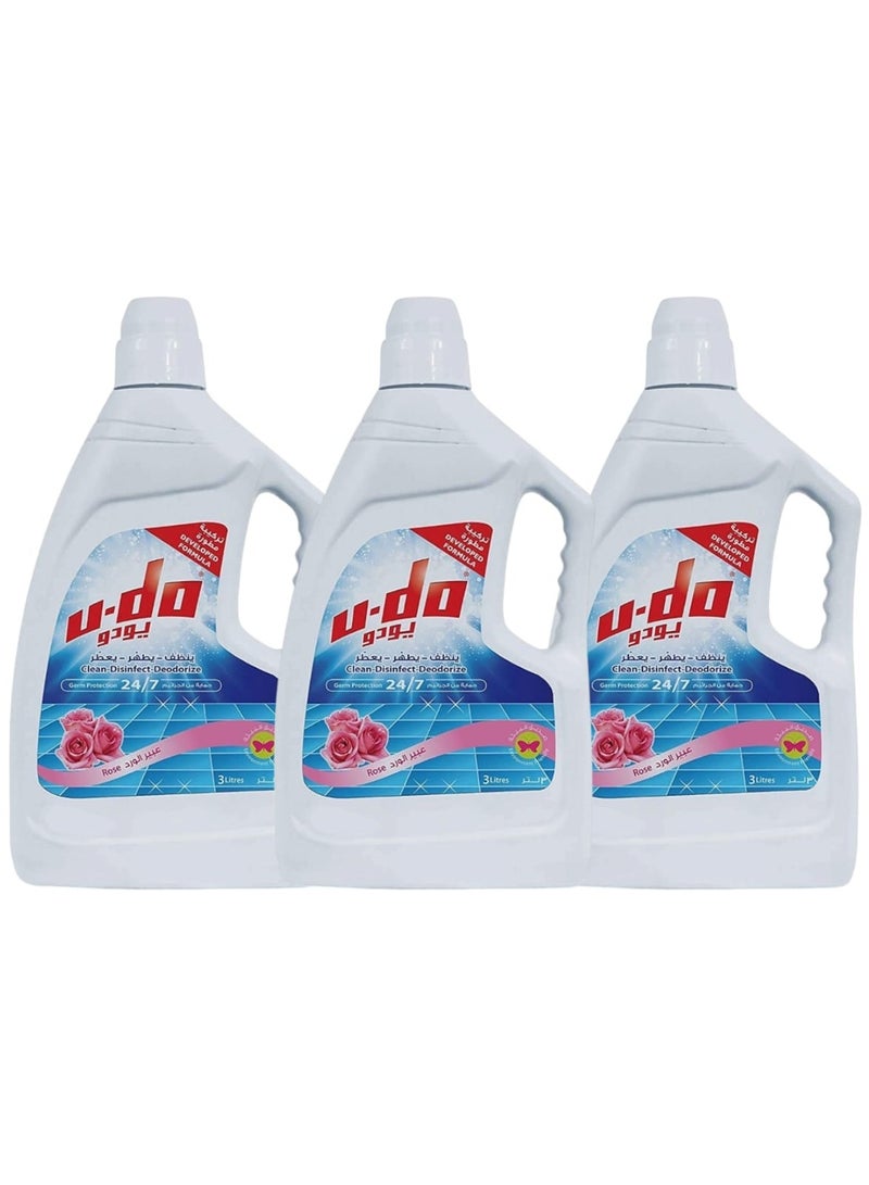 يو-دو مطهر ومنظف الارضيات برائحة عبير الورد 3عبوات سعة 3لتر