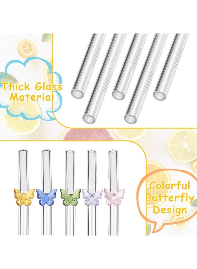 5 PCS Reusable Straws Clear Glass Straws Colorful Butterfly Design With 1 Cleaning Brush For Smoothies, Milkshakes, Juices, Teas - Image 4