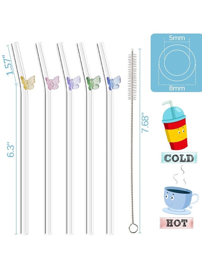 5 PCS Reusable Straws Clear Glass Straws Colorful Butterfly Design With 1 Cleaning Brush For Smoothies, Milkshakes, Juices, Teas - Image 2