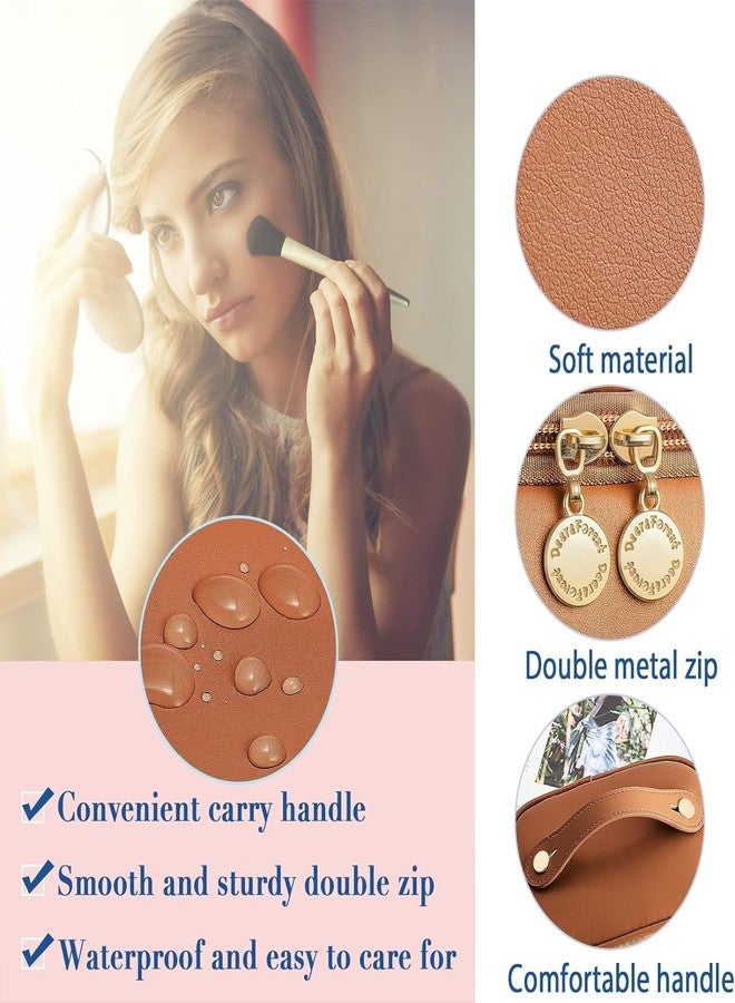 VANKALP | Leather Cosmetic Organizer Bag | Makeup Kit Storage | Cosmetic Brush Case | for Women, Girls Toiletry Bag with Handle and Divider | Waterproof Zippered, Portable Carry Pouch | (Brown) - Image 5