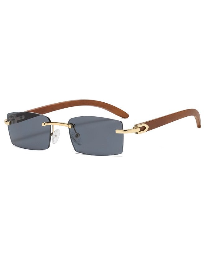 Generic Frameless Wooden Temple Slingshot Sunglasses - Natural Wood Meets Metal In A Fusion Of Lightness And Fashion For An Effortless Style  - Image 1