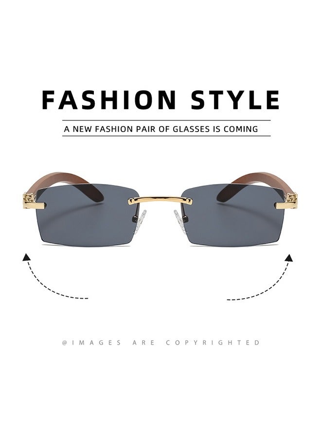 Generic Frameless Wooden Temple Slingshot Sunglasses - Natural Wood Meets Metal In A Fusion Of Lightness And Fashion For An Effortless Style  - Image 3