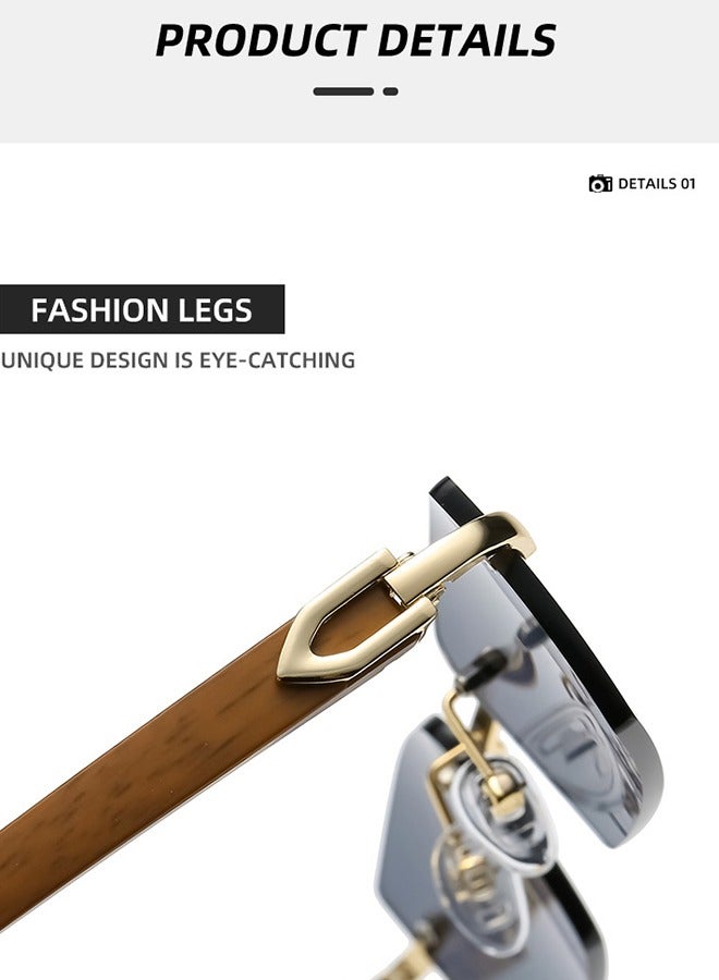 Generic Frameless Wooden Temple Slingshot Sunglasses - Natural Wood Meets Metal In A Fusion Of Lightness And Fashion For An Effortless Style  - Image 5