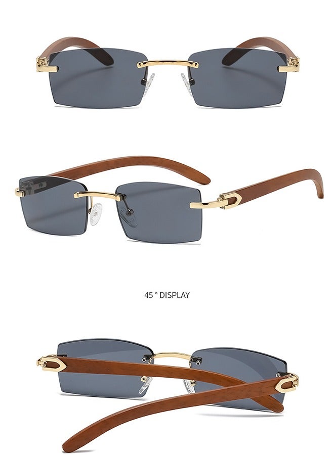 Generic Frameless Wooden Temple Slingshot Sunglasses - Natural Wood Meets Metal In A Fusion Of Lightness And Fashion For An Effortless Style  - Image 4
