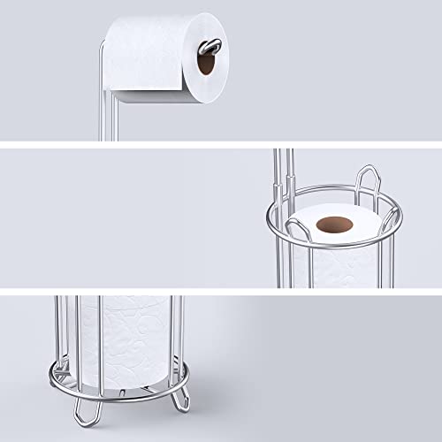 Meangood Toilet Paper Holder Stand and Tissue Paper Roll Dispenser for 4 Mega Rolls, Bathroom Free Standing Tissue Roll Storage Holder Rack, Metal Wire Silver - Image 5