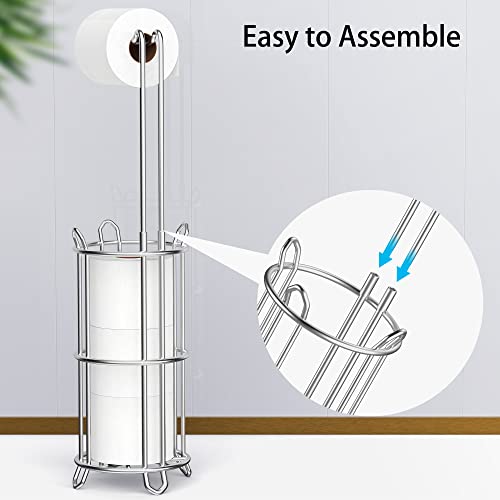 Meangood Toilet Paper Holder Stand and Tissue Paper Roll Dispenser for 4 Mega Rolls, Bathroom Free Standing Tissue Roll Storage Holder Rack, Metal Wire Silver - Image 3