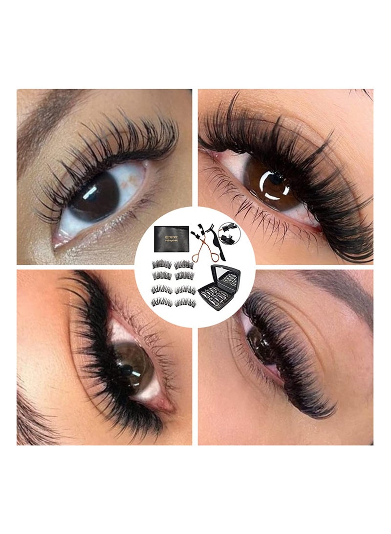 SYOSI No Glue Magnetic Eyelashes Set, Synthetic False Eyelashes, Reusable Soft Magnets False Eyelashes Natural Look Lashes 3D Dual Magnets Extension Soft individual False Eyelashes With Tweezers for Women - Image 2