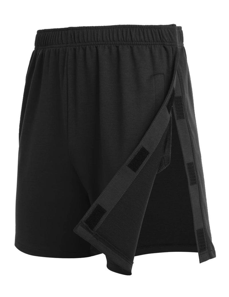 Deyeek Tear Away Shorts for Men Breakaway Shorts Athletic After Post Hip Knee Surgery Recovery Shorts with Pockets Black - Image 1