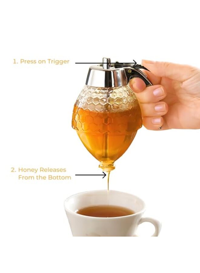 8oz No Drip Glass Honey Dispenser with Stand - Honeycomb-Style Syrup Server and Bee-Themed Storage Jar - Clear Container for Honey, Maple Syrup - Image 3