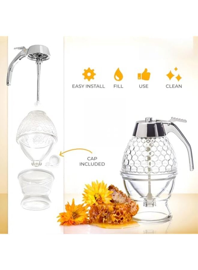 8oz No Drip Glass Honey Dispenser with Stand - Honeycomb-Style Syrup Server and Bee-Themed Storage Jar - Clear Container for Honey, Maple Syrup - Image 5