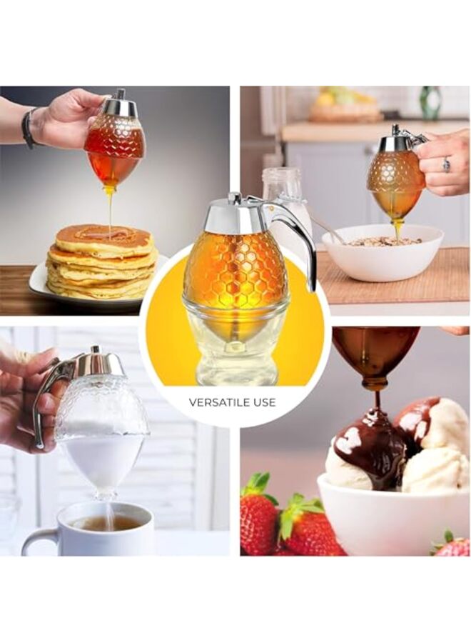 8oz No Drip Glass Honey Dispenser with Stand - Honeycomb-Style Syrup Server and Bee-Themed Storage Jar - Clear Container for Honey, Maple Syrup - Image 2