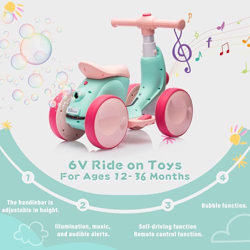 JoyRydz 6V Electric Baby Balance Bike with Bubble Machine4 in 1 Toddler Balance Bike wRemote for 1 Year Old Boys Girls Kids Bubble Bike Ride on Toys wPowered MotorMusicLED Lights GreenRed - Image 5