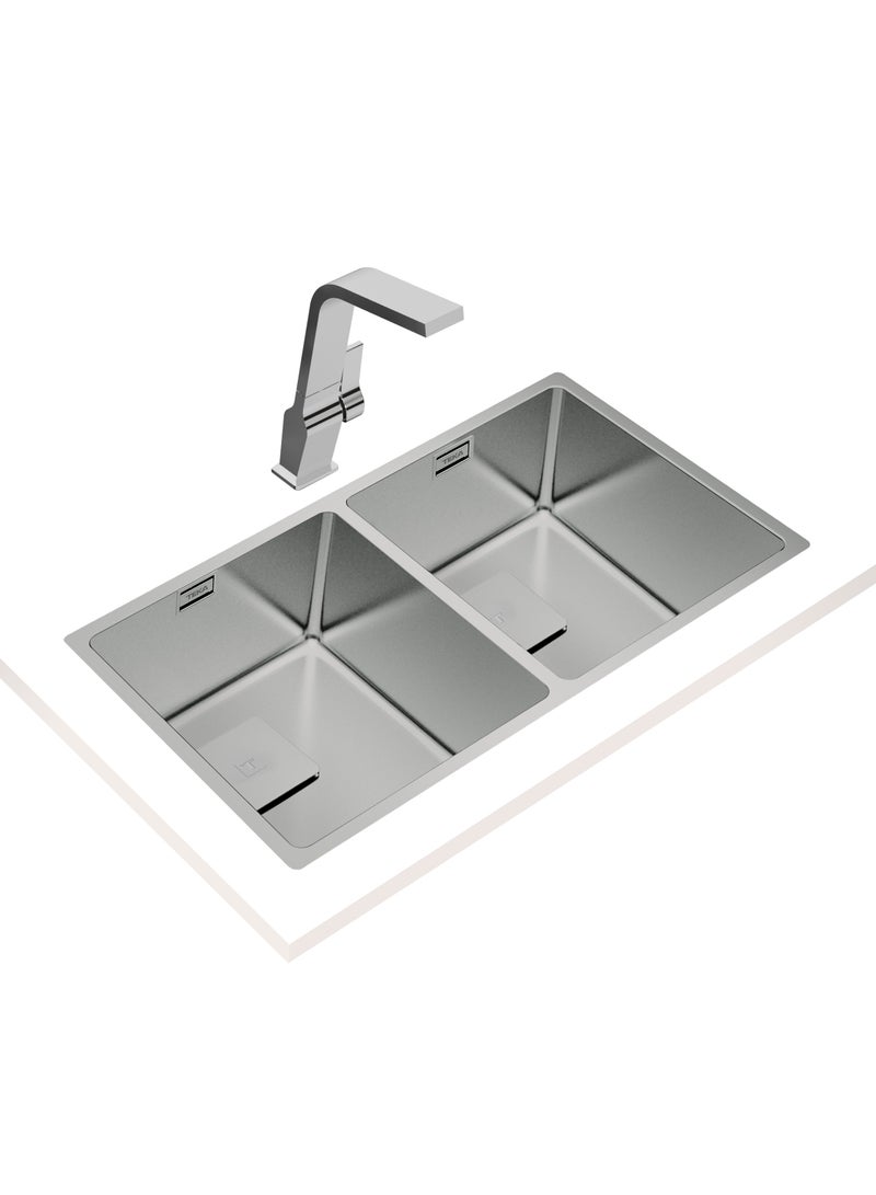 TEKA Stainless Steel Kitchen Sink with Two Bowls and 3-in-1 Installation Options: Undermount, Top, or Flush with Easy Clean Radius R15 Corners and 200 mm Deep Bowls FlexLinea RS15 2B 740 Stainless Steel - Image 2