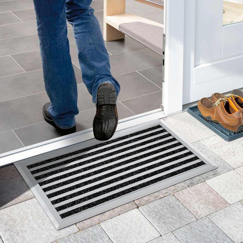 Nicoman Aluminium Barrier DirtTrapper Door Mat Metal Scrape Doormat Ribbed Aluminum with Carpet
