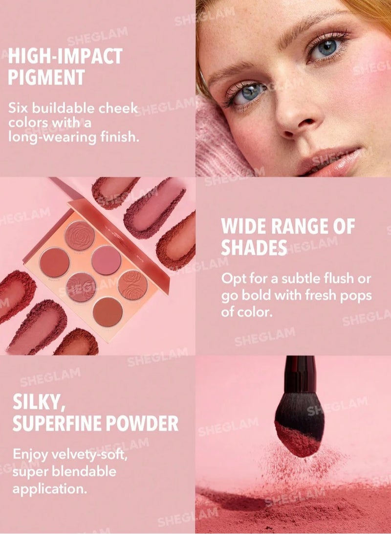 SHEGLAM Floral Flush Blush Palette 6-Color High Pigment Non-Fading Long Lasting Natural Matte Lightweight Blusher Multicolour - Image 4