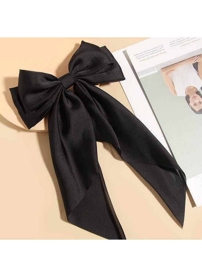 WHISKET - Hair Bow Women Satin Hair Bow Clip Large Silky Hair Barrettes With Big Ribbon Large Vintage Bow Clip For Hair Accessories (Black) - Image 1
