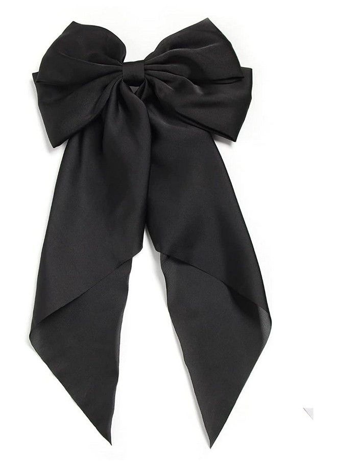 WHISKET - Hair Bow Women Satin Hair Bow Clip Large Silky Hair Barrettes With Big Ribbon Large Vintage Bow Clip For Hair Accessories (Black) - Image 1