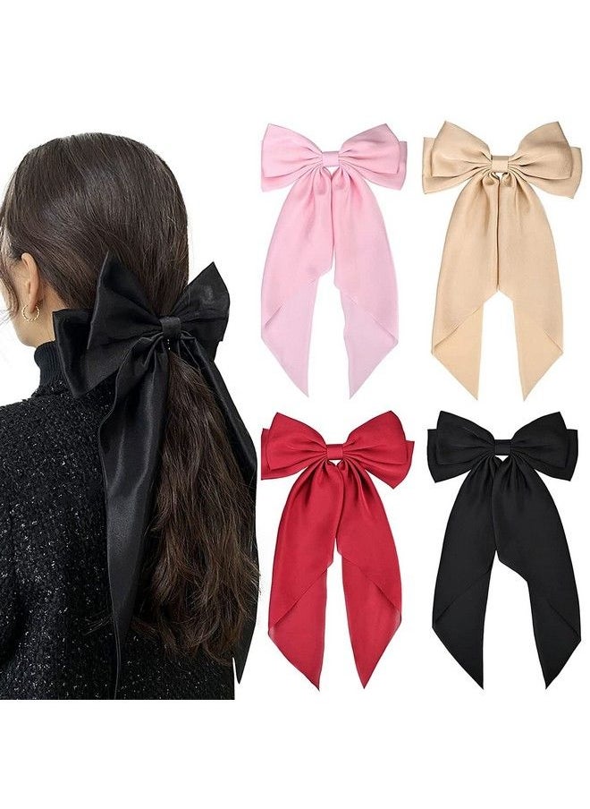 WHISKET - Hair Bow Women Satin Hair Bow Clip Large Silky Hair Barrettes With Big Ribbon Large Vintage Bow Clip For Hair Accessories (Black) - Image 1