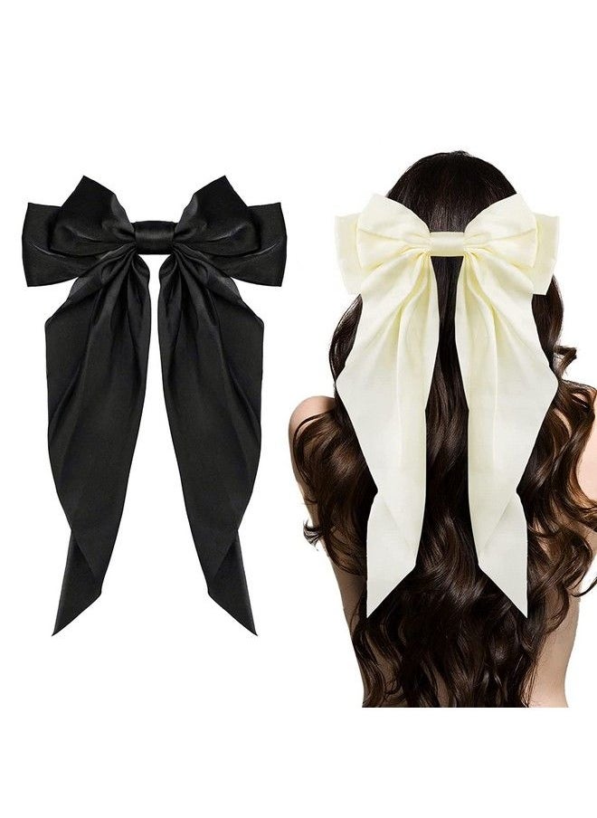 WHISKET - Hair Bow Women Satin Hair Bow Clip Large Silky Hair Barrettes With Big Ribbon Large Vintage Bow Clip For Hair Accessories (Black) - Image 1